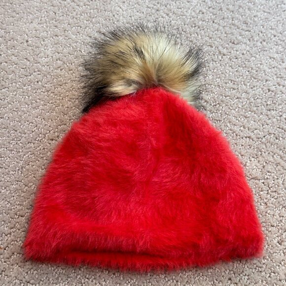 Anthropologie Torri Pommed Beanie Hat Faux Fur Pompom Red Boho Warm Ski Snow - Picture 5 of 9